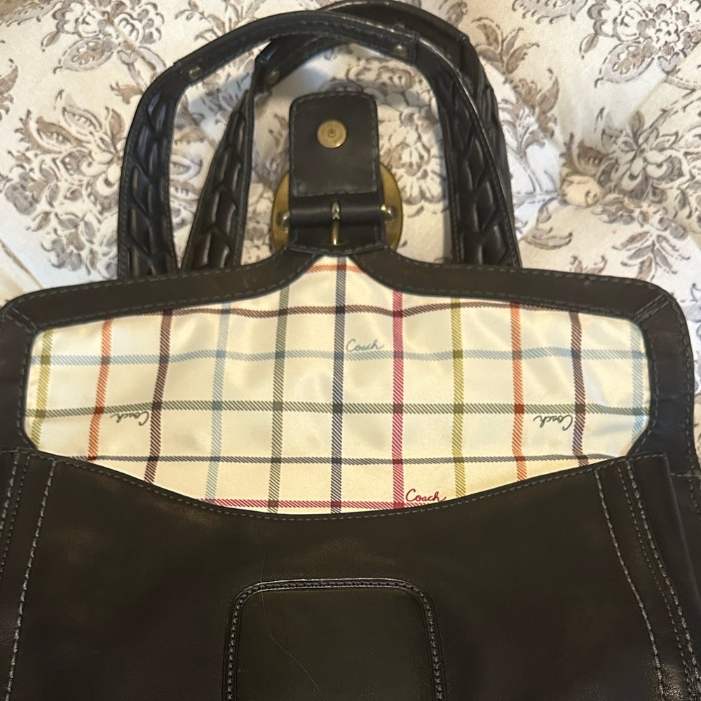 COACH Legacy BLEEKER Tattersall Black Leather Flap Satchel - Picture 10 of 16